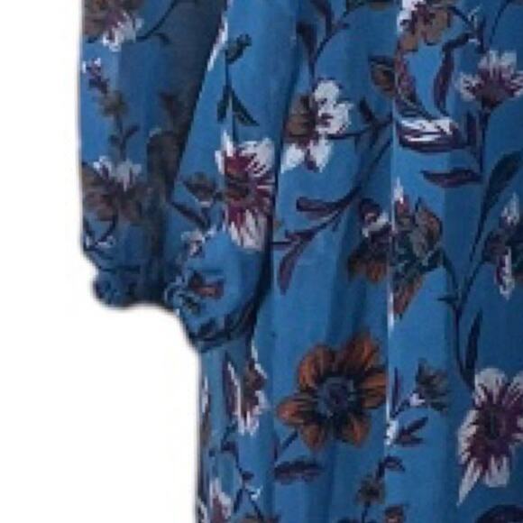 Time and Tru Shift Dress Long Sleeves Chiffon Blue Floral Women’s Size Medium M - Picture 11 of 13
